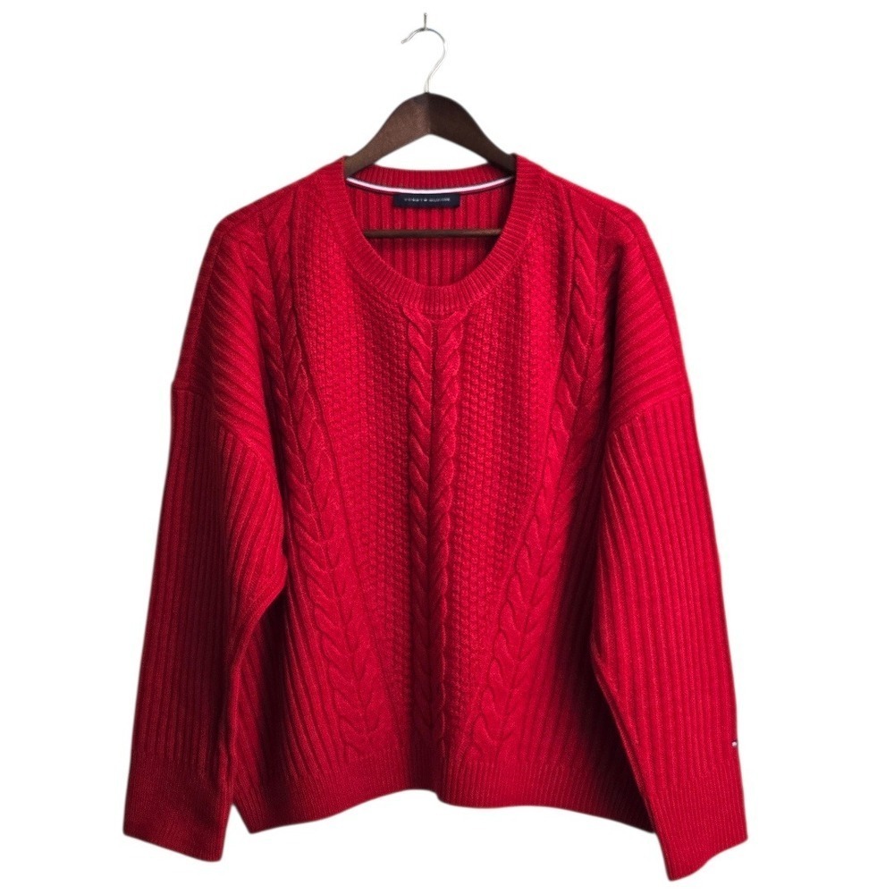 Tommy Hilfiger Boxy Oversized Dropped Shoulder Cable Knit Sweater Sz L